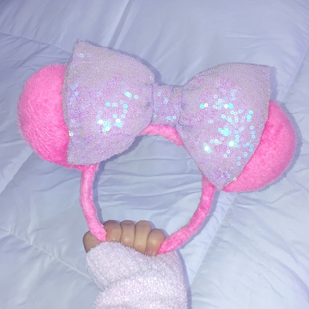 Disney Minnie Mouse Ears Headband Fluffy Pink Purple Sequin Small Shop